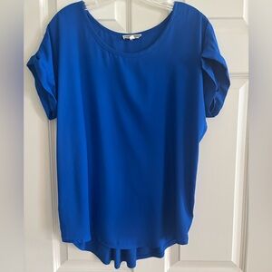 Pleione Royal Blue Cap Sleeve Mixed fabric top. Size medium. Like New Condition